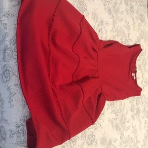 Red short dress.
